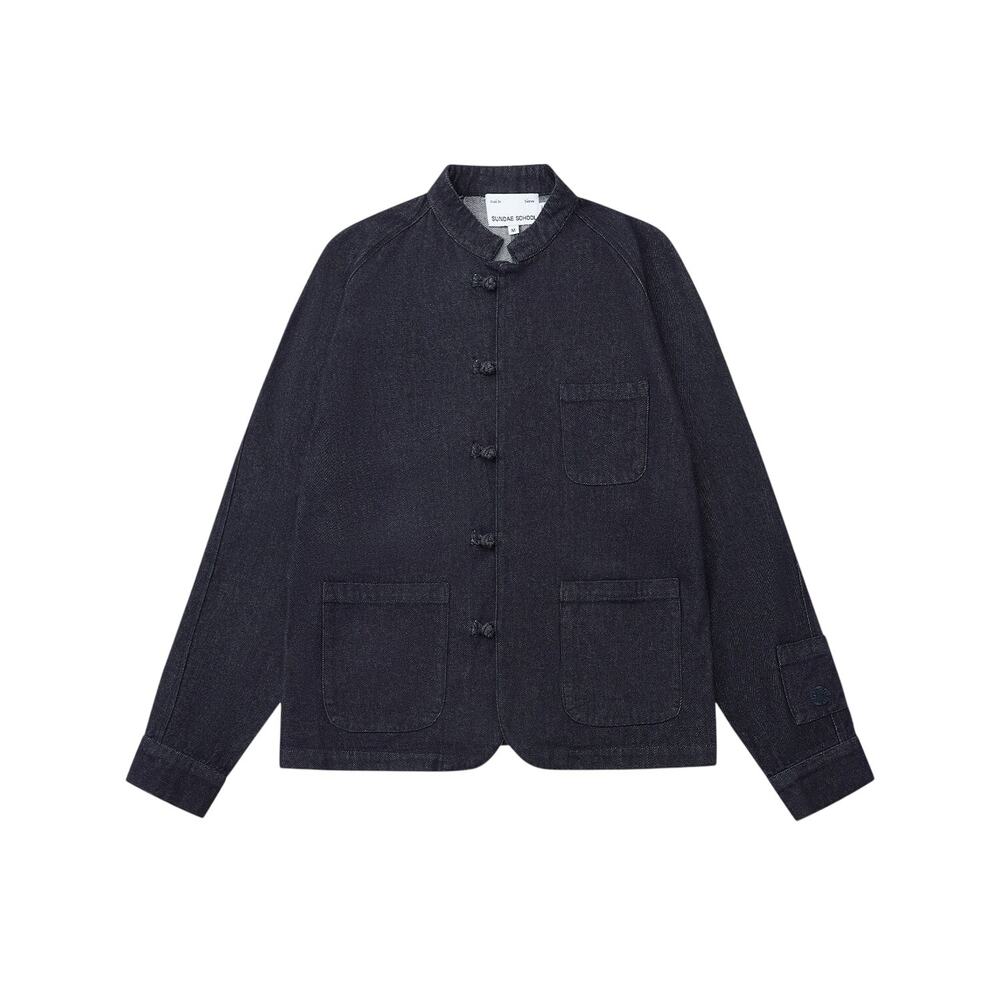Sundae School Size Small Denim Chore Jacket Mandarin Collar Denim Black Unisex